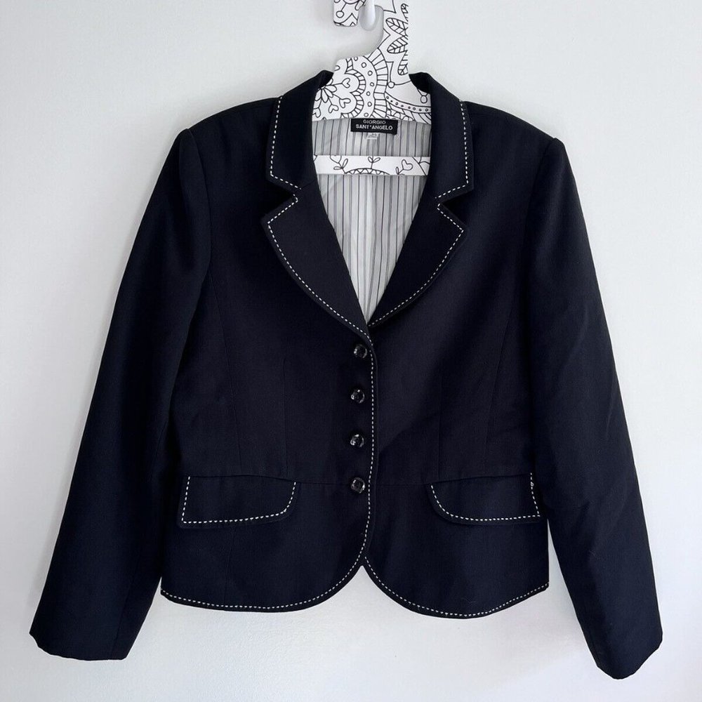 Giorgio Sant Angelo Blazer Size 14 Lined Button Up Black